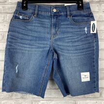Old Navy Distressed 9" Bermuda Jean Shorts Size 2 Medium Wash Frayed Hem - $19.65