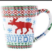 Sweden Moose Mug Nordic Souvenir Knitted Sweater Design In &amp; Out White R... - £17.91 GBP