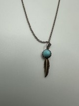 Vintage Sterling Silver Turquoise Feather Pendant Necklace 18” - $29.70