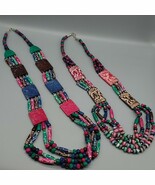 Carved Bead Necklace Set India Multicolor Pink Blue Green Long Statement... - $650.67 MXN