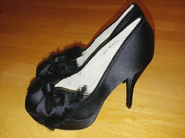 PEDRO GARCIA LADIES BLACK STILETTOS W/BOW-LEATHER SOLE-6(36 EUR)-WORN 1-... - $31.79