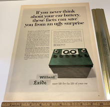 Vintage Print Ad Willard Exide Car Battery Ephemera 1969 13.5 x 10.25 Au... - £6.98 GBP