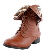 Women&#39;s Ankle Lace Up Combat Boots Bootie Two Way Fold Down Low Heels Co... - £31.21 GBP