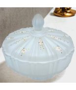 Vtg Frosted Glass Hand Painted Moriage Accents Lidded Candy Vanity Dish 7in - £14.22 GBP