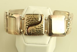 Vintage Sterling 925 LT Thailand Hammered  Modernist Square Panel Link Bracelet - £150.35 GBP
