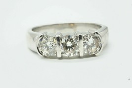 14K White Gold 1.50Ct Round Cut Three Simulated Diamond Engagement Ring Size 7.5 - £199.35 GBP