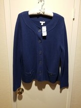 Charter Club Women&#39;s Size XL Blue Cardigan Cotton Blend Sweater Buttons ... - $28.71