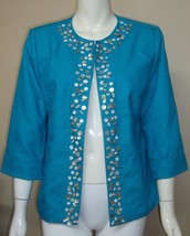 Joni B. Blue Embellished Lightweight Loose Blazer Cardigan Size MED - £14.78 GBP