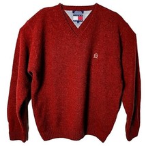 Tommy Hilfiger Men L V-neck Wool Pullover Red Fleece Sweater - £61.54 GBP
