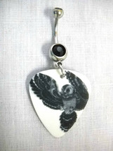 New Black On White Flying Night Owl Printed Guitar Pick 14g Belly Ring Barbell - £4.77 GBP
