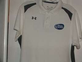 MENS UNDER ARMOUR SZ L FITTED GOLF POLO TOP WITH BUD LIGHT LOGO, NEW  - $13.50