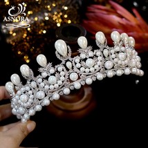 Designer Gorgeous Wedding Tiara Bridal Crowns with Big Pearl Zircon Crystals Wom - £118.41 GBP