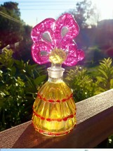 Vintage Hand Decorated Perfume Parfum Bottle Pink Yellow Dress Bow Design - £23.02 GBP