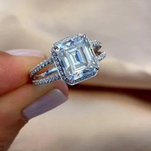 Art 3.1 CT Emerald Cut Double Band Halo Ring Custom Wedding Vintage Jewelry Ring - £95.76 GBP