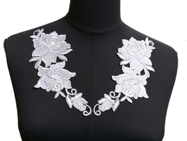 1 pr Flower White Venice Crochet Lace Patch Neckline Collar Motif Applique A308 - $6.99