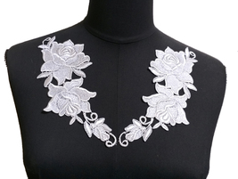 1 pr Flower White Venice Crochet Lace Patch Neckline Collar Motif Appliq... - £5.47 GBP