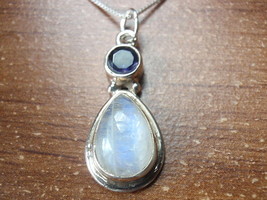 Small Faceted Iolite and Moonstone 925 Sterling Silver Pendant h108n - £11.50 GBP