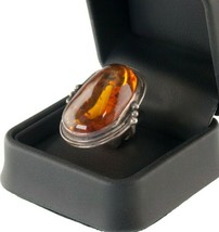 Vintage Ladies Large Oval Amber Sterling Silver Ring Size 5.75 - $147.51