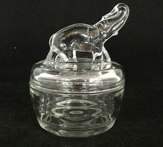 Vintage Jeanette Glass Powder Jar Trinket Box Dish with Figural Elephant... - $14.84