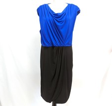 Spense Womens Blue Black Colorblock Sleeveless Blouson Dress Size 14 Draped neck - £14.06 GBP