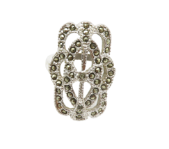 925 Sterling Silver  Vintage Marcasite Open Cocktail Ring Sz 4.5  RG15059 - $54.04