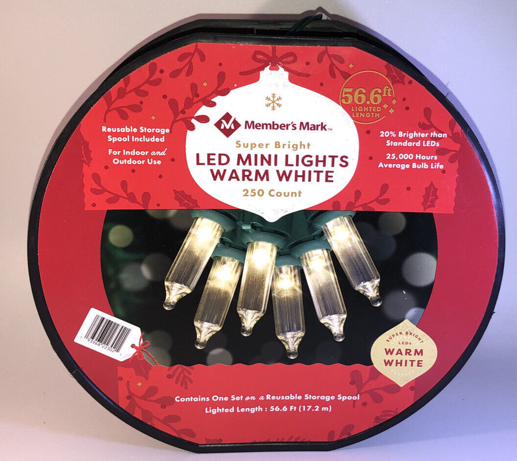 Primary image for MEMBER'S MARK SUPER BRIGHT 250 COUNT LED MINI LIGHTS-WARM WHITE-56.6’-NEW-SHIP24