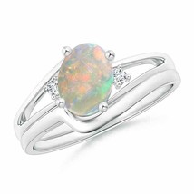 ANGARA Split Shank Opal Engagement Ring with Wedding Band in 14K Solid Gold - £876.31 GBP