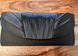 Black Satin Pleated Tuxedo Clutch Jessica McClintock Purse Flap W Strap - $11.29