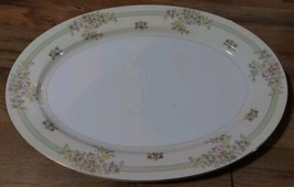 NSP Hand Painted China Oval Serving Platter Tray 16x12 Gold Trimmed Floral - $79.14