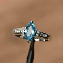 1Ct Marquise Cut Simulated Blue Topaz wedding Ring 14K White Gold Plated - £109.60 GBP