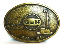 Gulf Oil  belt buckle brass vintage 1984 - £44.09 GBP