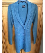 Ladies Extra Long Cable Cardigan Sweater w/Belt Blue Sz Medium Chances R... - $32.43 CAD
