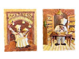 Suzan Riggsbee Bon Appetit Pastry Chef 3D Resin Wall Hanging Plaque Set of 2 - £15.34 GBP