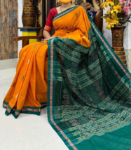 Ikat cotton Saree Party wear Handloom Sari - $92.69