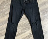 Levi&#39;s 501 Black Jeans Distressed High Rise Button Fly Raw Hem 28x28 - $28.86