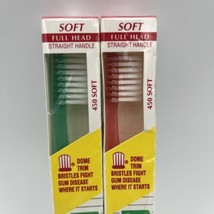 2 LOT VTG NOS Gum Butler SOFT Full Head Straight Handle Toothbrush 450 Dome Trim - £19.00 GBP