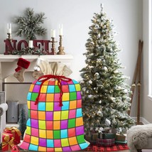 Colorful Square Blocks Christmas Bag Sack Santa Claus Bags 21&quot;x32&quot; (2 Sides) - £20.85 GBP