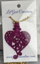 Necklace Heart Woman&#39;s Girls Red Gold Chain Valentines Machine Embroidered New - £7.77 GBP