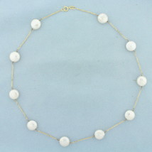Button Pearl Station Choker Necklace in 14k Yellow Gold  - £375.95 GBP