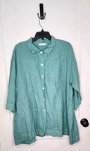 Bryn Walker Size Large Teal Blue Button Down 100% Linen Shirt  - £23.00 GBP