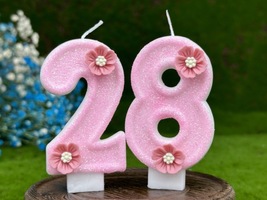Pink Flower Birthday Candle, Sparkle Party Decor, Sparkly Number Cake To... - £11.79 GBP