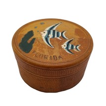 Wood Coasters Trinket Box Florida Carved Fish Etched Lid Japan Incomplete Wooden - £9.10 GBP