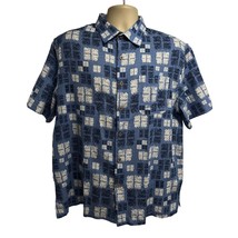 Nat Nast Mens Blue Silk Button Front Camp Shirt XL Pocket Coconut Buttons - £61.85 GBP