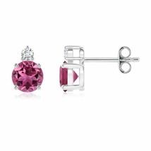 ANGARA 5mm Natural Pink Tourmaline Stud Earrings with Diamond in Silver for Girl - £249.73 GBP+