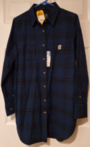 NWT Women’s Carhartt Rugged Flex Relaxed Fit Flannel Shirt Sz M 8-10 Blue Plaid - £19.83 GBP