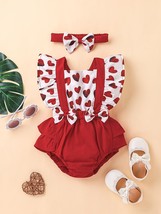 Newborn Valentines romper with red heart print for baby girl, Sleeveless... - £25.95 GBP