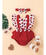 Newborn Valentines romper with red heart print for baby girl, Sleeveless... - £25.91 GBP