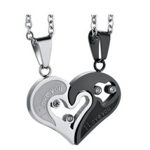 Two Colors Stainless Steel Mens Womens Couple Necklace Pendant Love Heart CZ Puz - $16.27