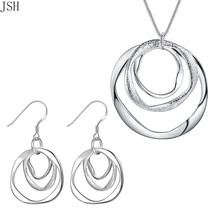 Wholesale 925 Stamped silver jewelry set fashion charm circel necklace Earring s - £11.26 GBP