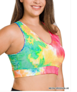 Zenana 1X Tie Dyed Mesh Lined  Racer Back Removable Padded  Bra Green/Blue - £10.22 GBP